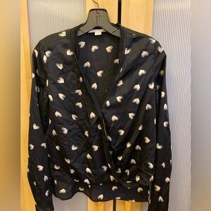 Cooper & Ella heart print wrap front blouse Size xs